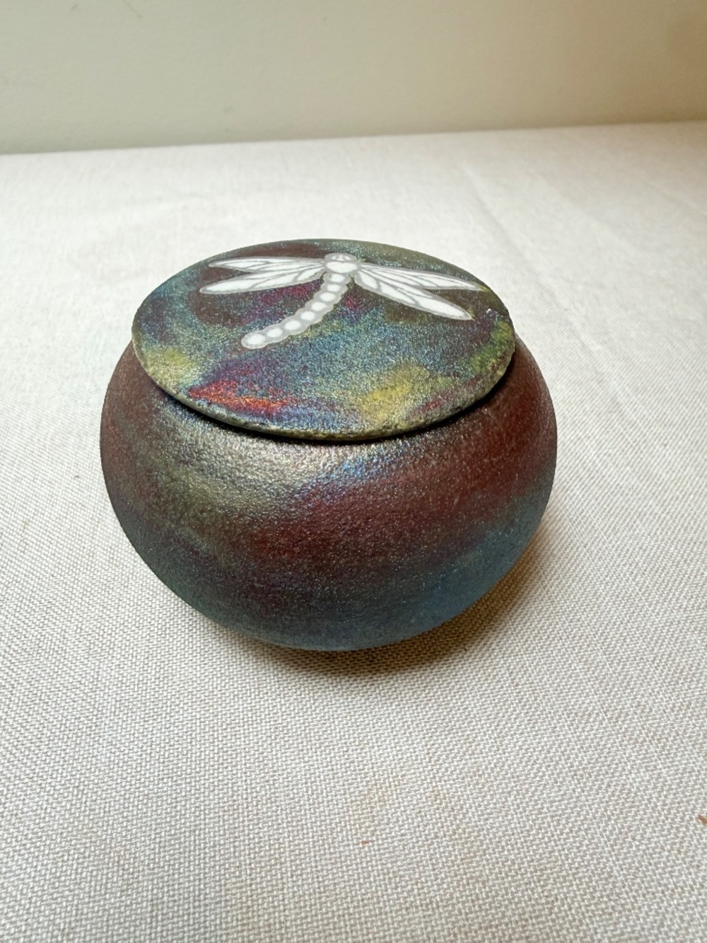 Raku Pottery Dragonfly Dream Catcher Jar Signed Jeremy Dillon With Insert - Picture 3 of 13